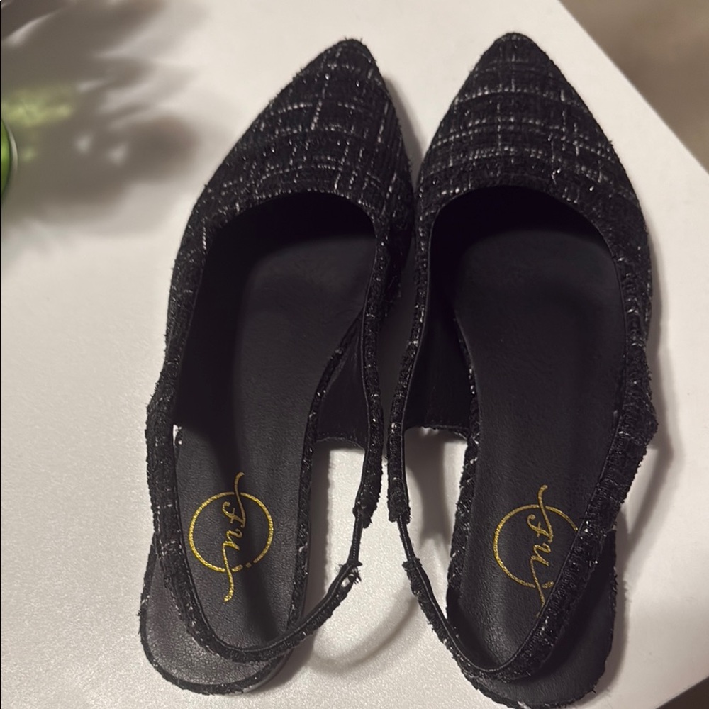 SHEIN Black Tweed Slingback Flats